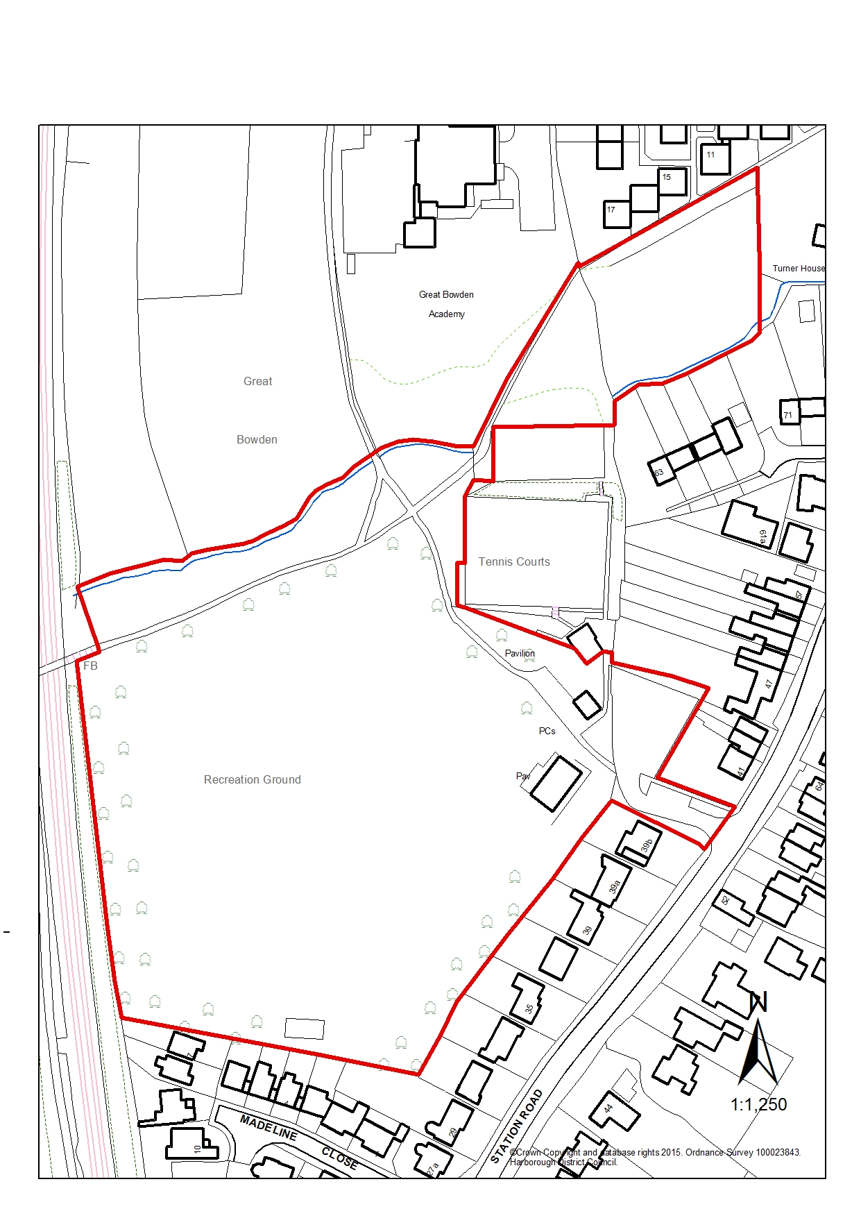 Map of area for sale at Great Bowden Recreation Ground Land at Great